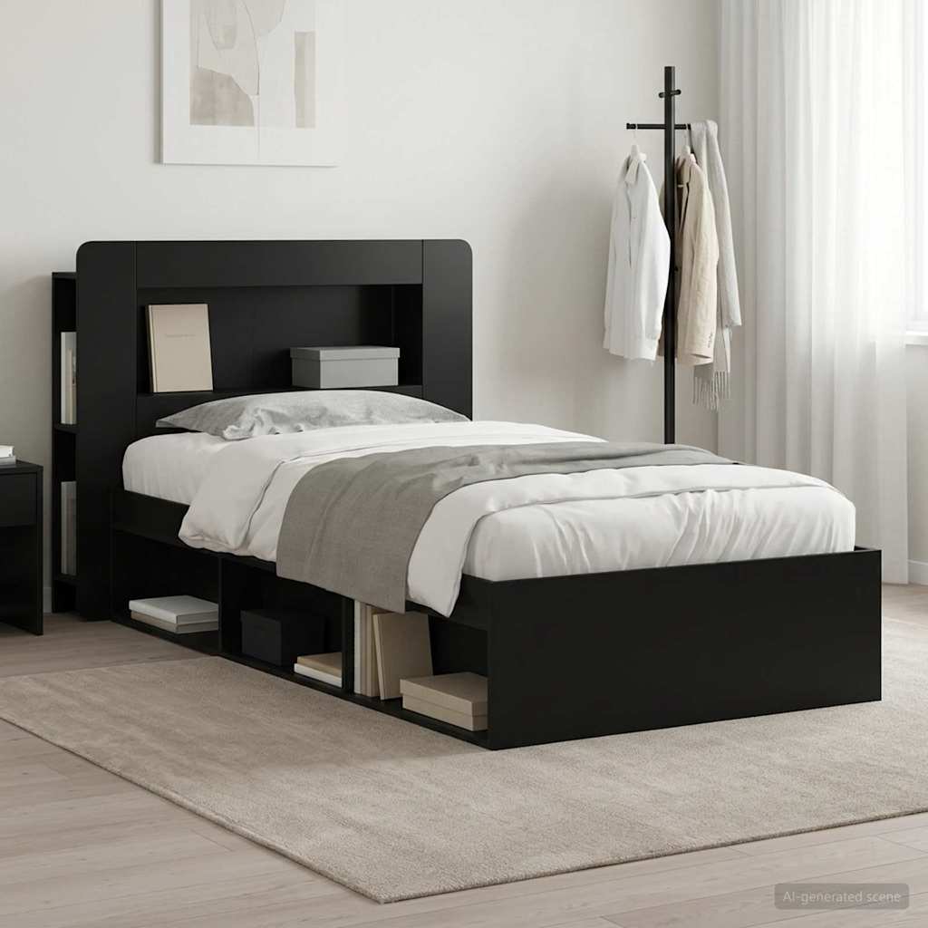 Bettgestell mit Stauraum Schwarz 90 x 190 cm Holzwerkstoff