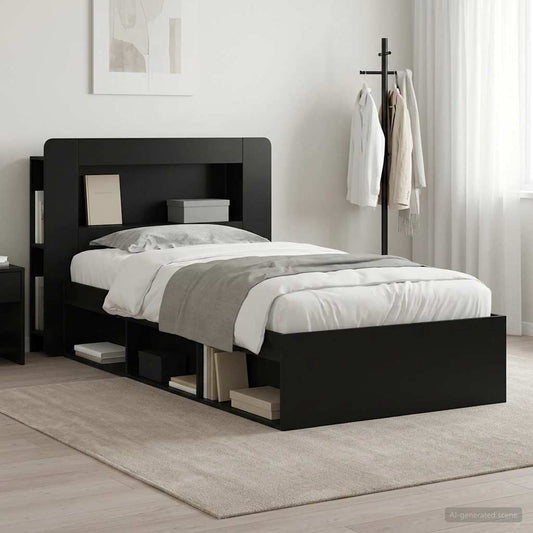 Bettgestell mit Stauraum Schwarz 90 x 190 cm Holzwerkstoff
