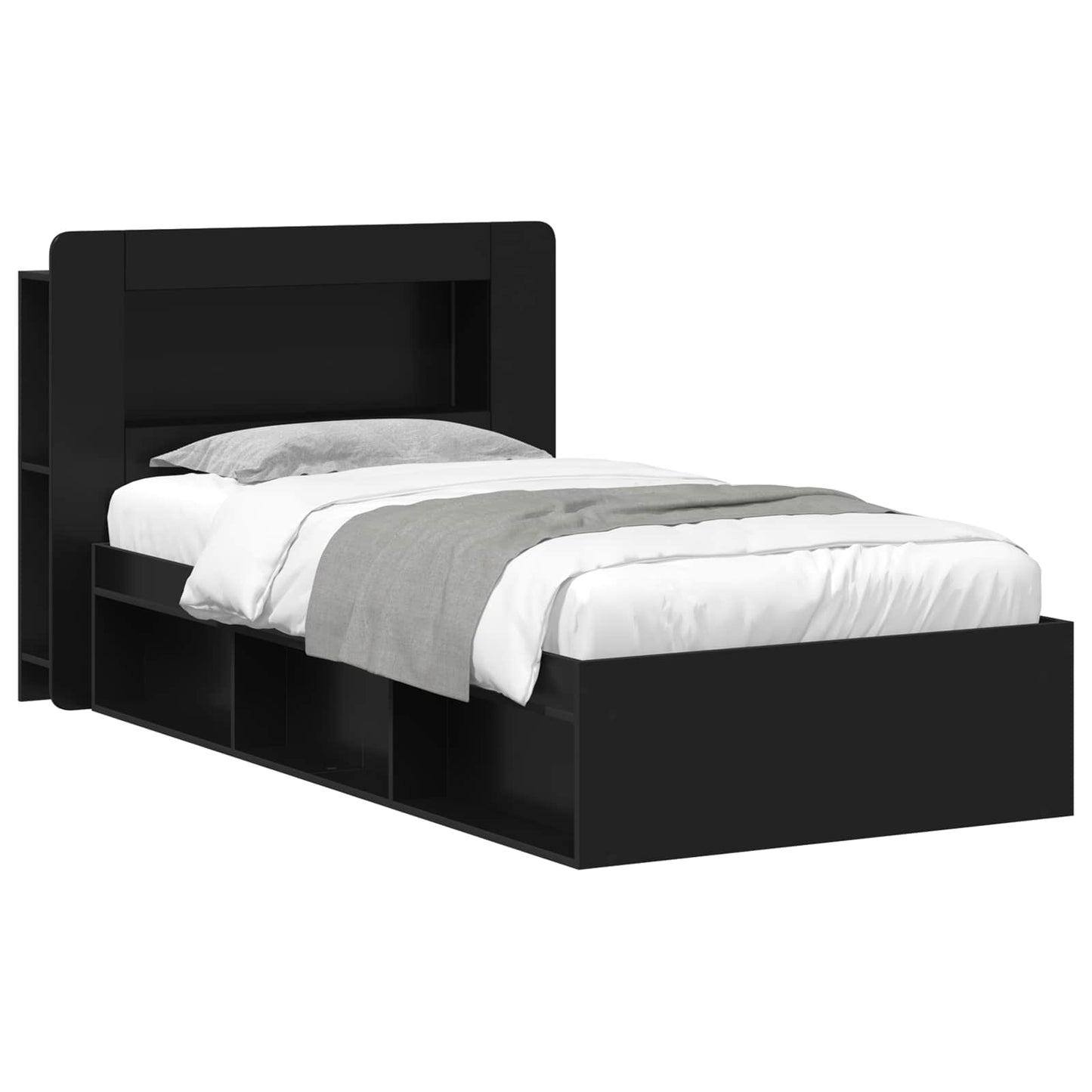Bettgestell mit Stauraum Schwarz 90 x 190 cm Holzwerkstoff