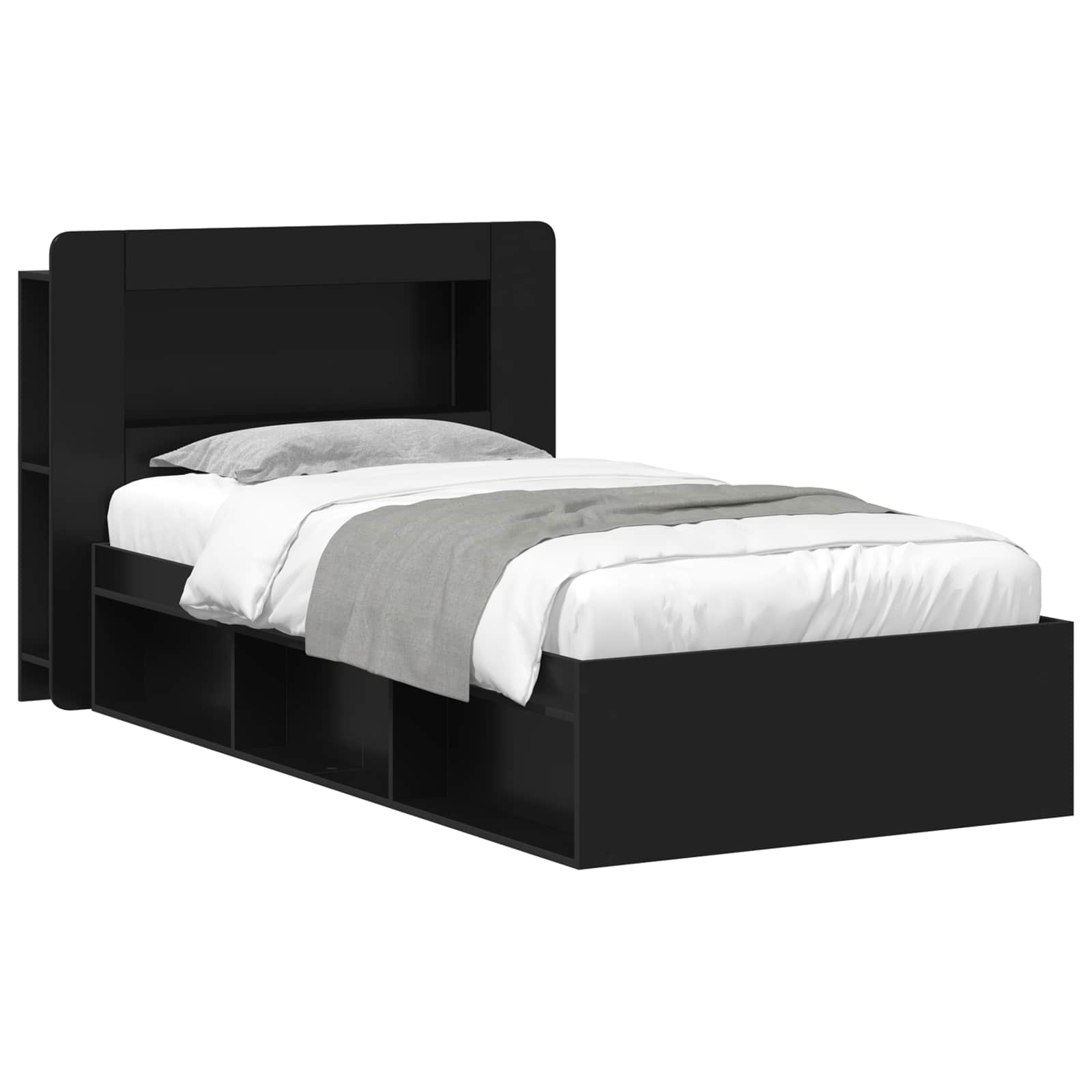 Bettgestell mit Stauraum Schwarz 90 x 190 cm Holzwerkstoff