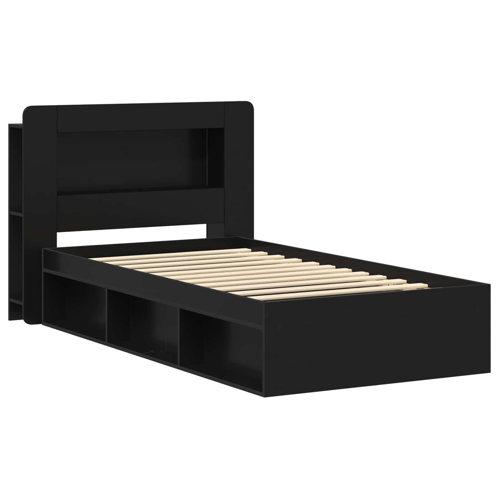 Bettgestell mit Stauraum Schwarz 90 x 190 cm Holzwerkstoff