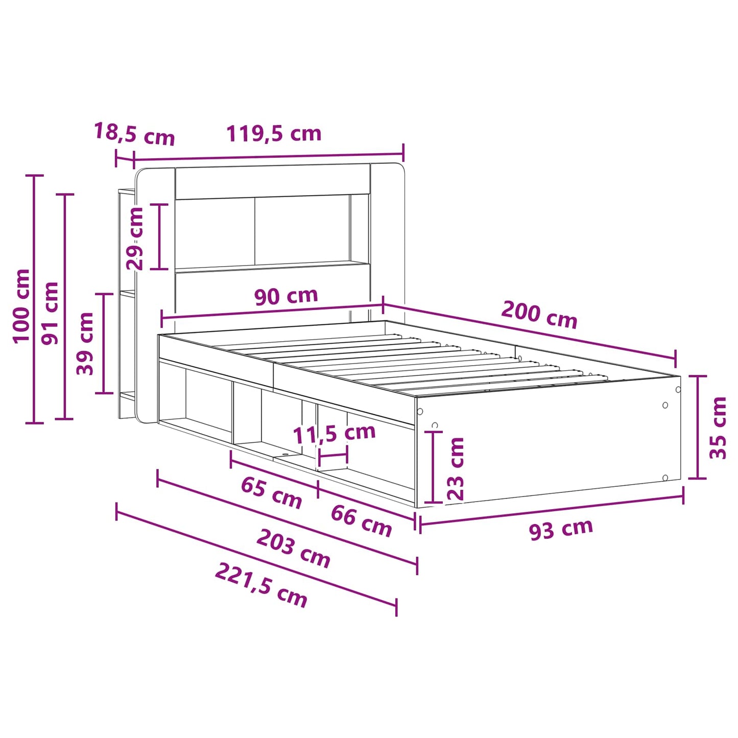 Bettgestell mit Stauraum Altholz 90 x 200 cm Holzwerkstoff