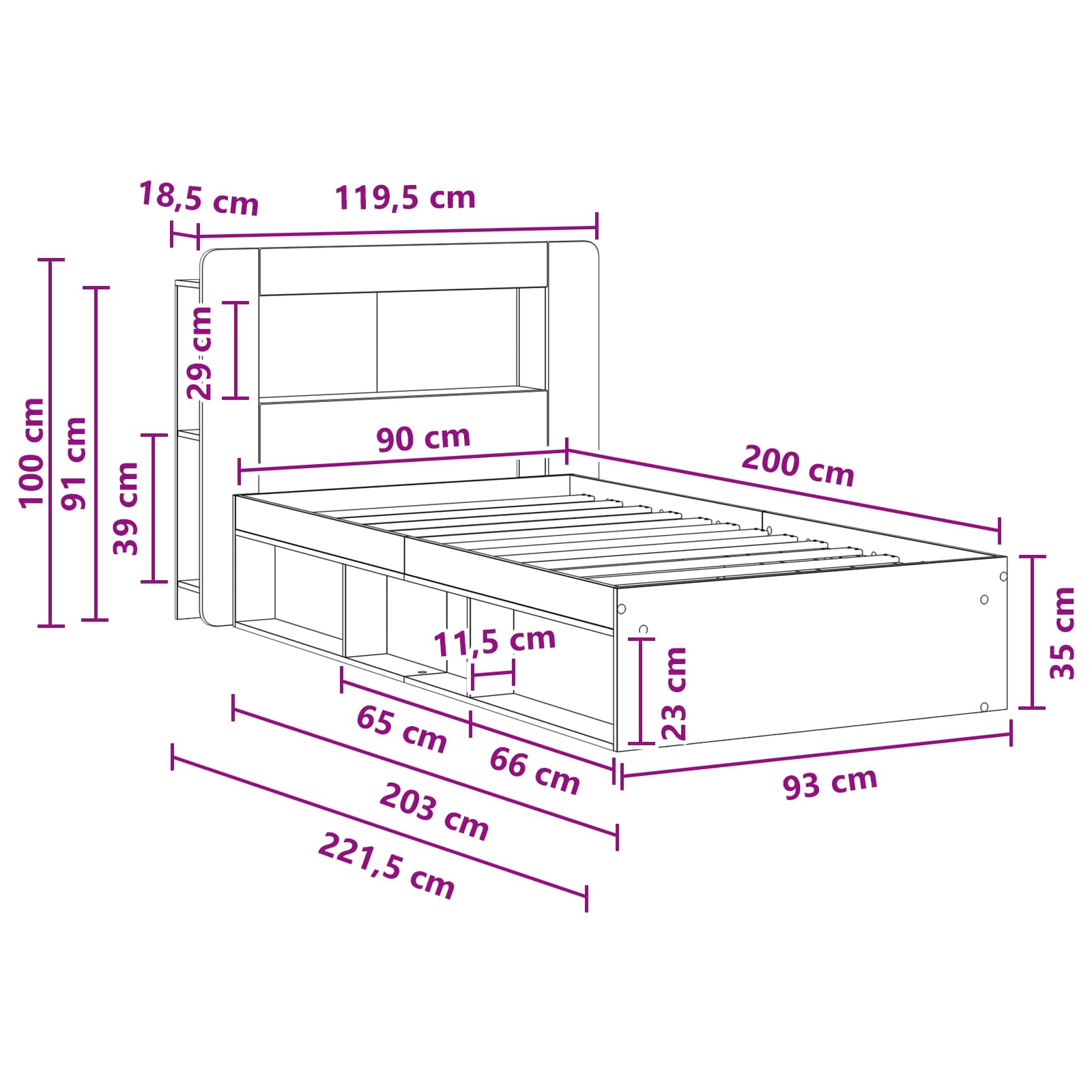 Bettgestell mit Stauraum Altholz 90 x 200 cm Holzwerkstoff