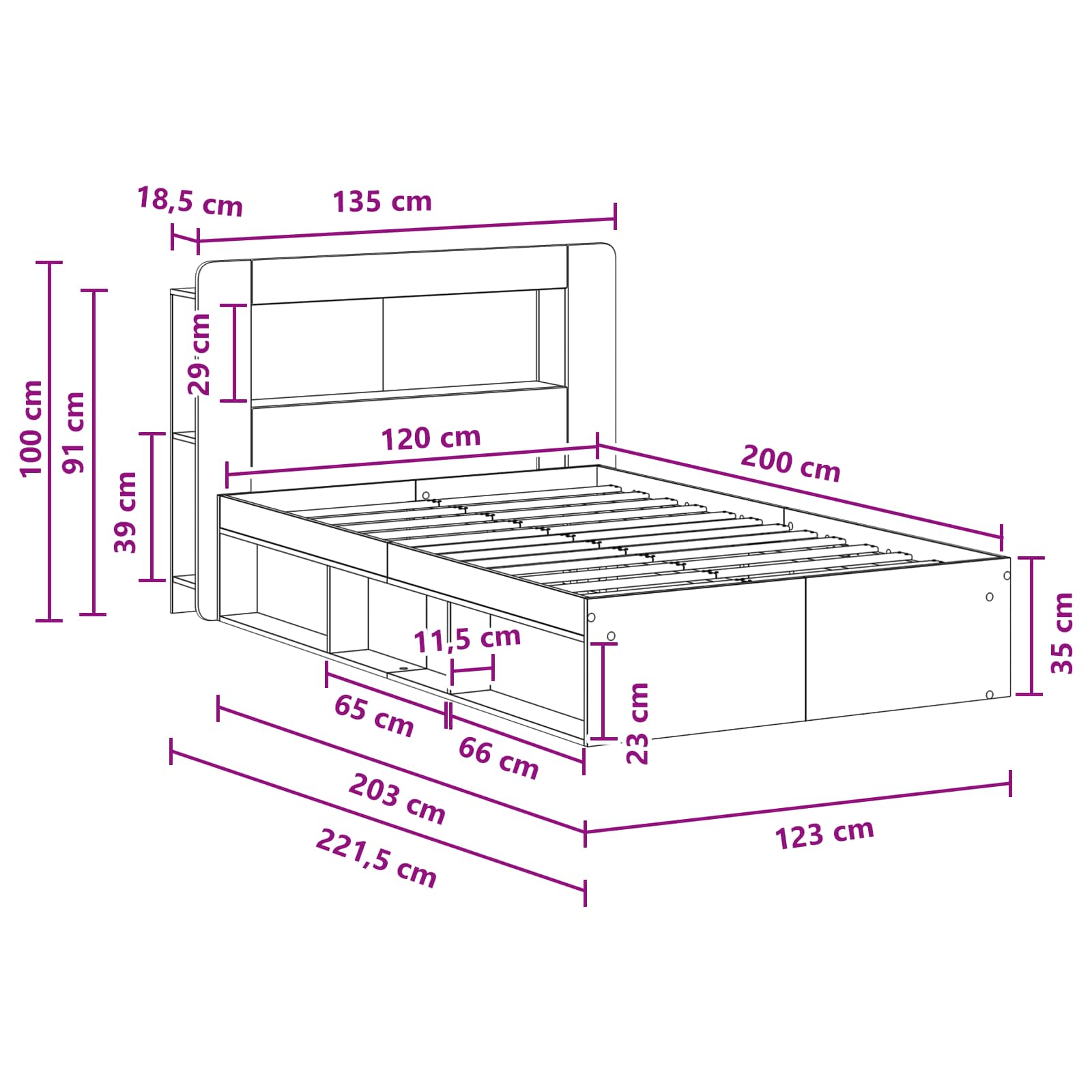 Bettgestell mit Stauraum Artisan-Eiche 120 x 200 cm
