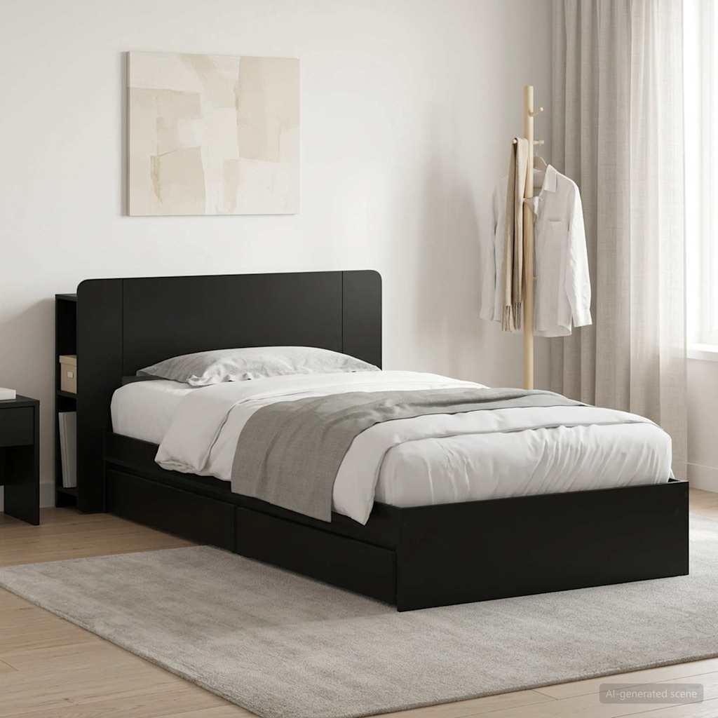 Bettgestell mit Stauraum Schwarz 75 x 190 cm Holzwerkstoff