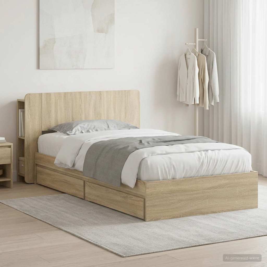 Bettgestell mit Stauraum Sonoma-Eiche 75 x 190 cm Holzwerkstoff