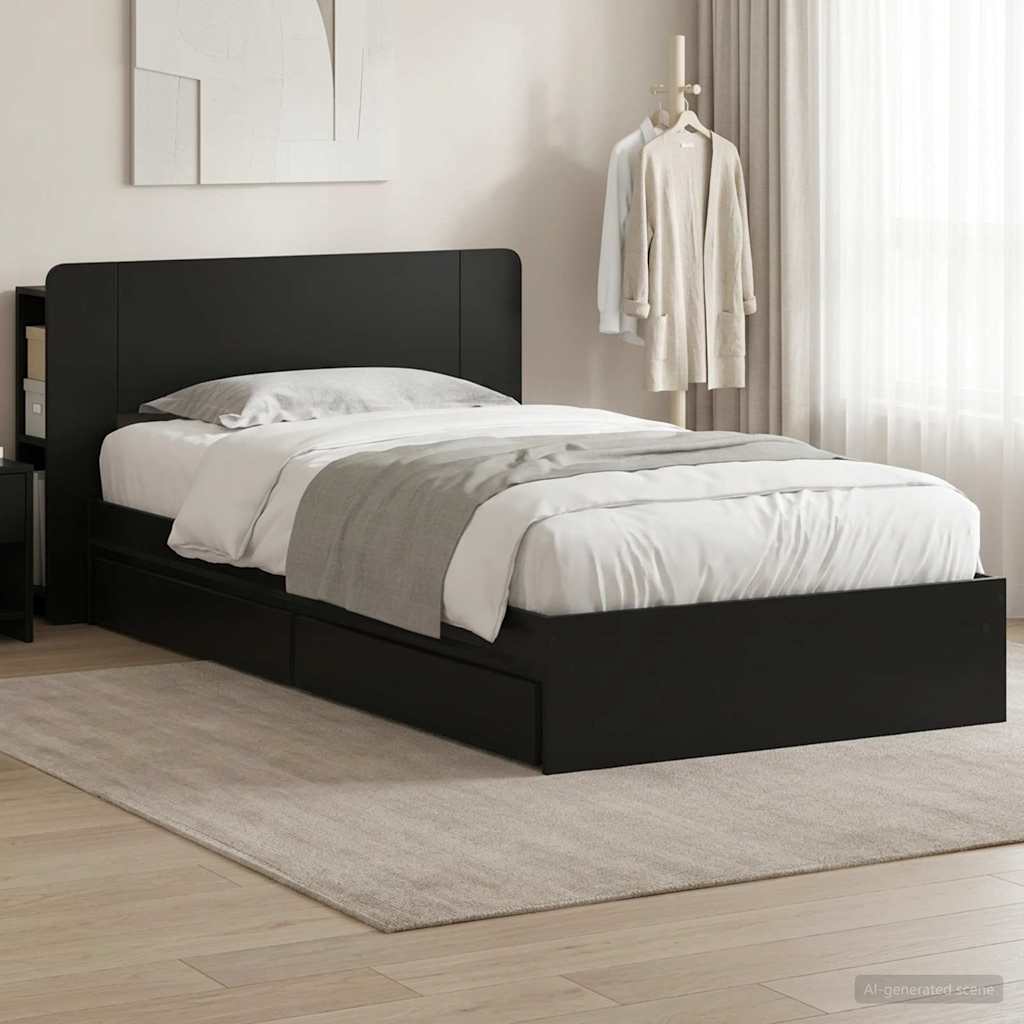 Bettgestell mit Stauraum Schwarz 90 x 190 cm Holzwerkstoff