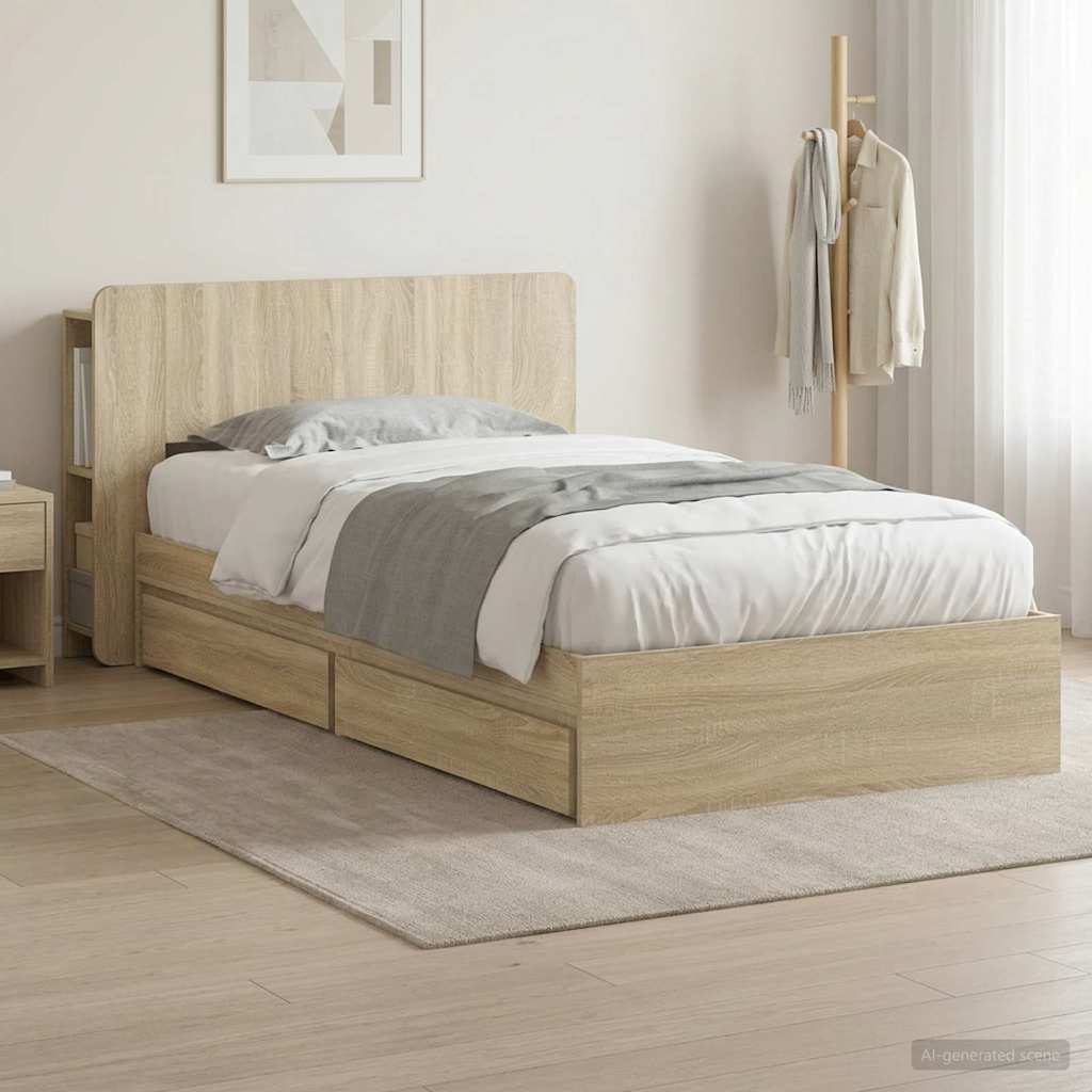 Bettgestell mit Stauraum Sonoma-Eiche 90 x 190 cm Holzwerkstoff