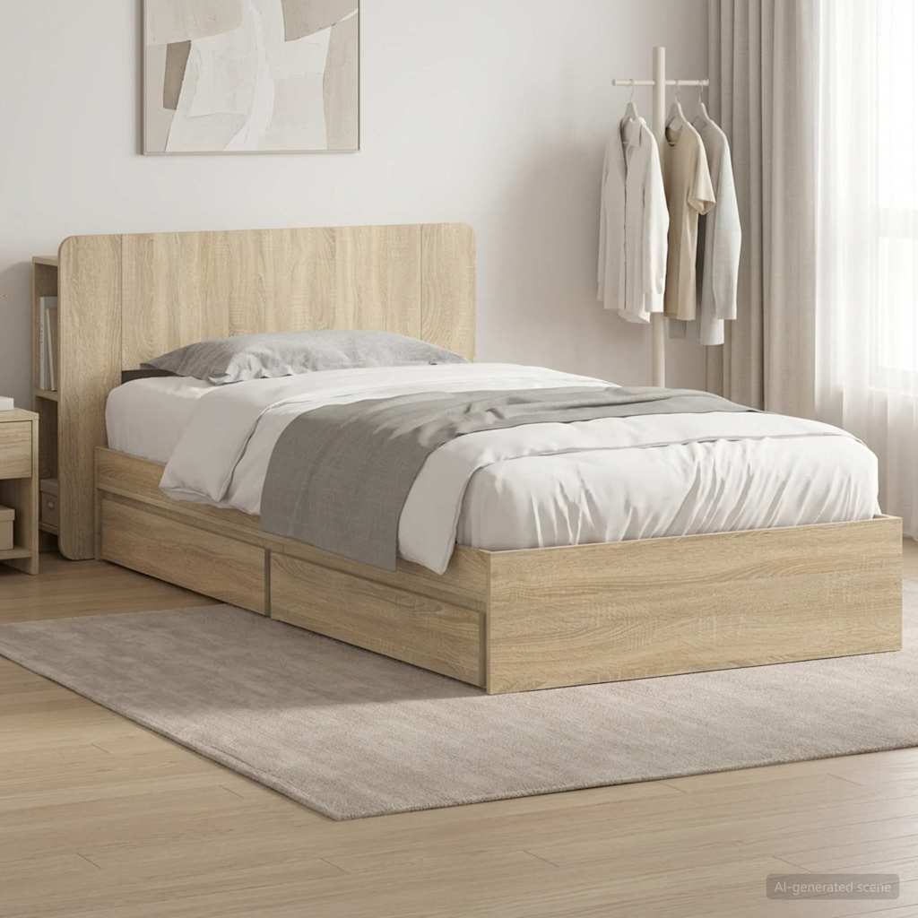 Bettgestell mit Stauraum Sonoma-Eiche 90 x 200 cm Holzwerkstoff