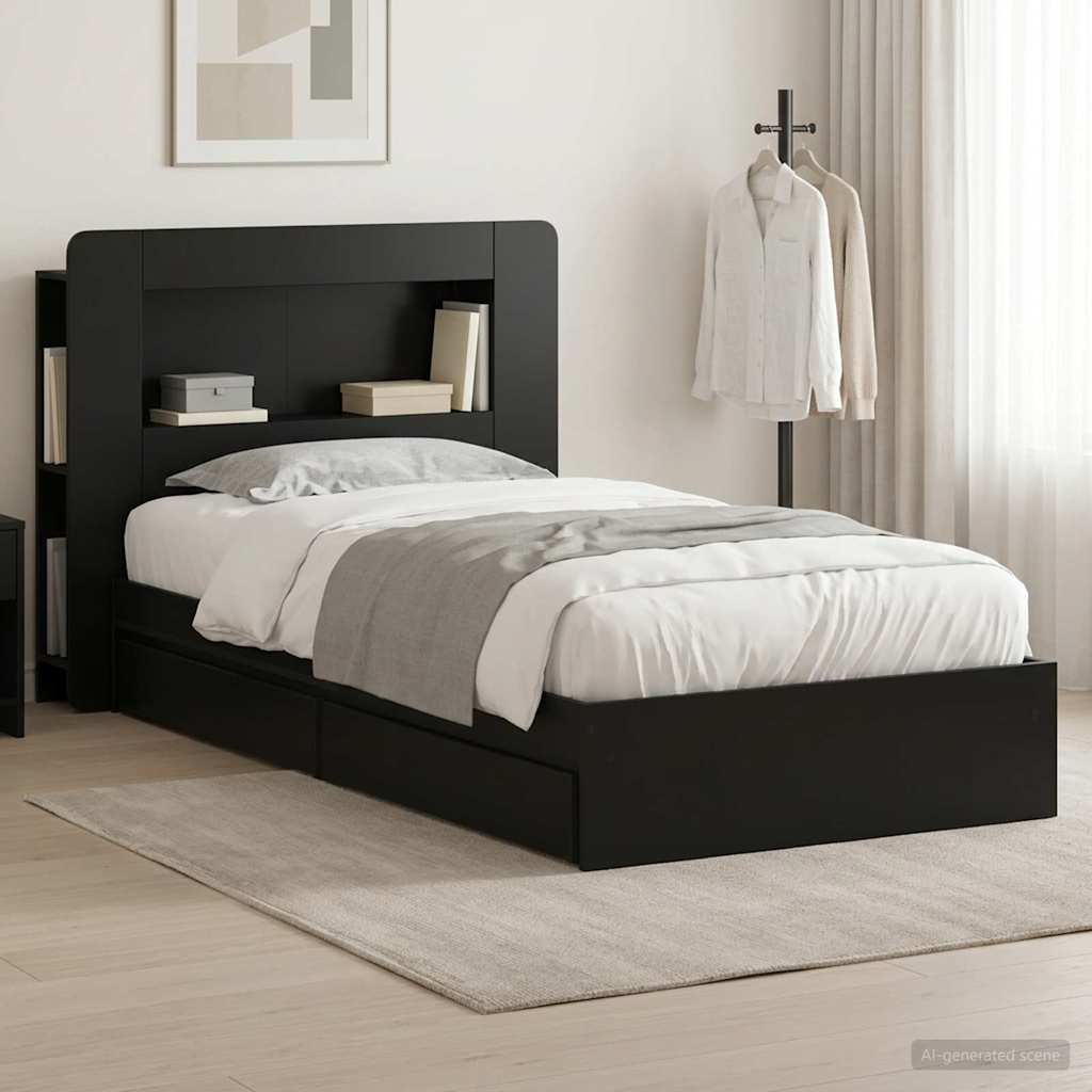 Bettgestell mit Stauraum Schwarz 75 x 190 cm Holzwerkstoff
