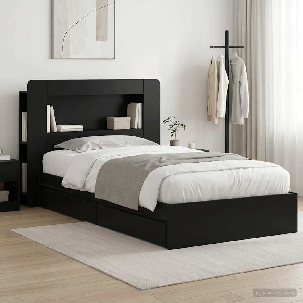 Bettgestell mit Stauraum Schwarz 90 x 190 cm Holzwerkstoff