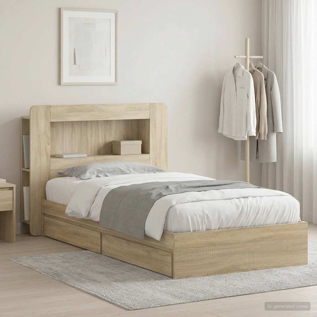 Bettgestell mit Stauraum Sonoma-Eiche 90 x 190 cm Holzwerkstoff