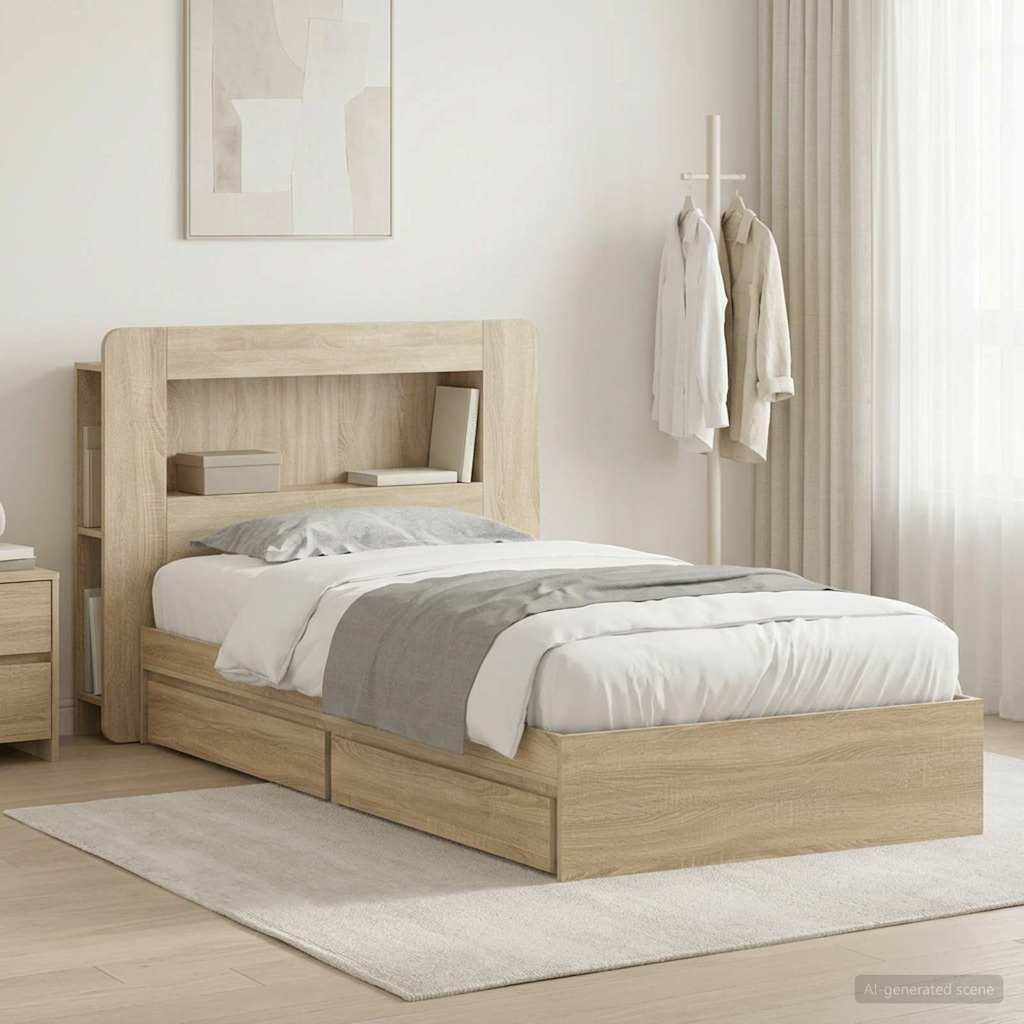 Bettgestell mit Stauraum Sonoma-Eiche 90 x 200 cm Holzwerkstoff
