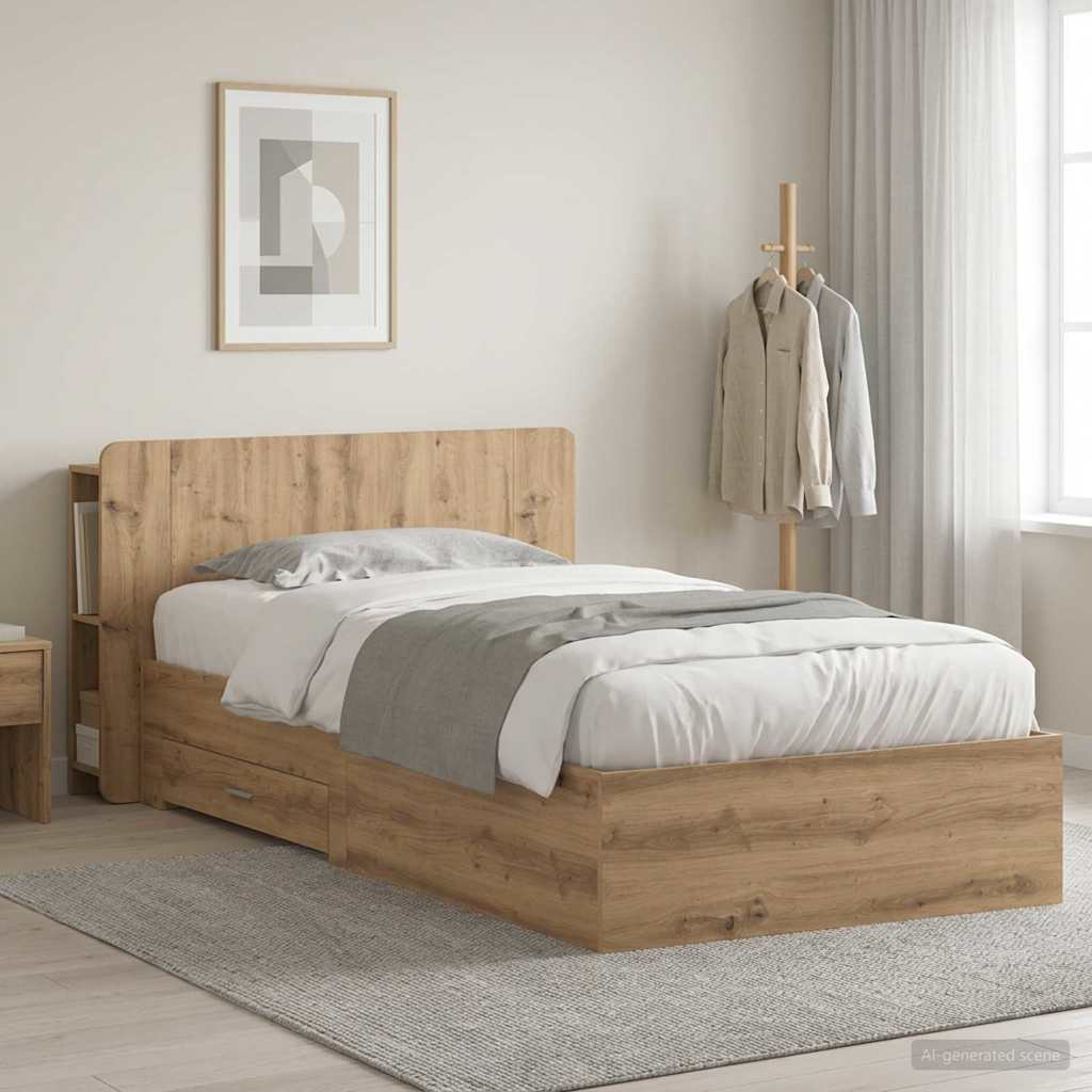 Bettgestell mit Stauraum mit Kopfteil Artisan-Eiche 90 x 190 cm
