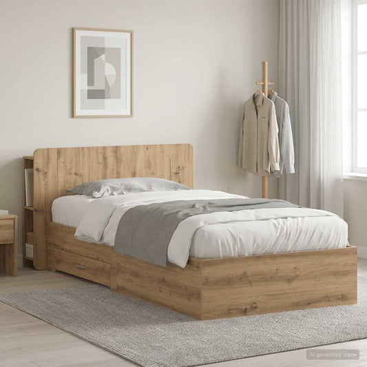 Bettgestell mit Stauraum mit Kopfteil Artisan-Eiche 90 x 190 cm