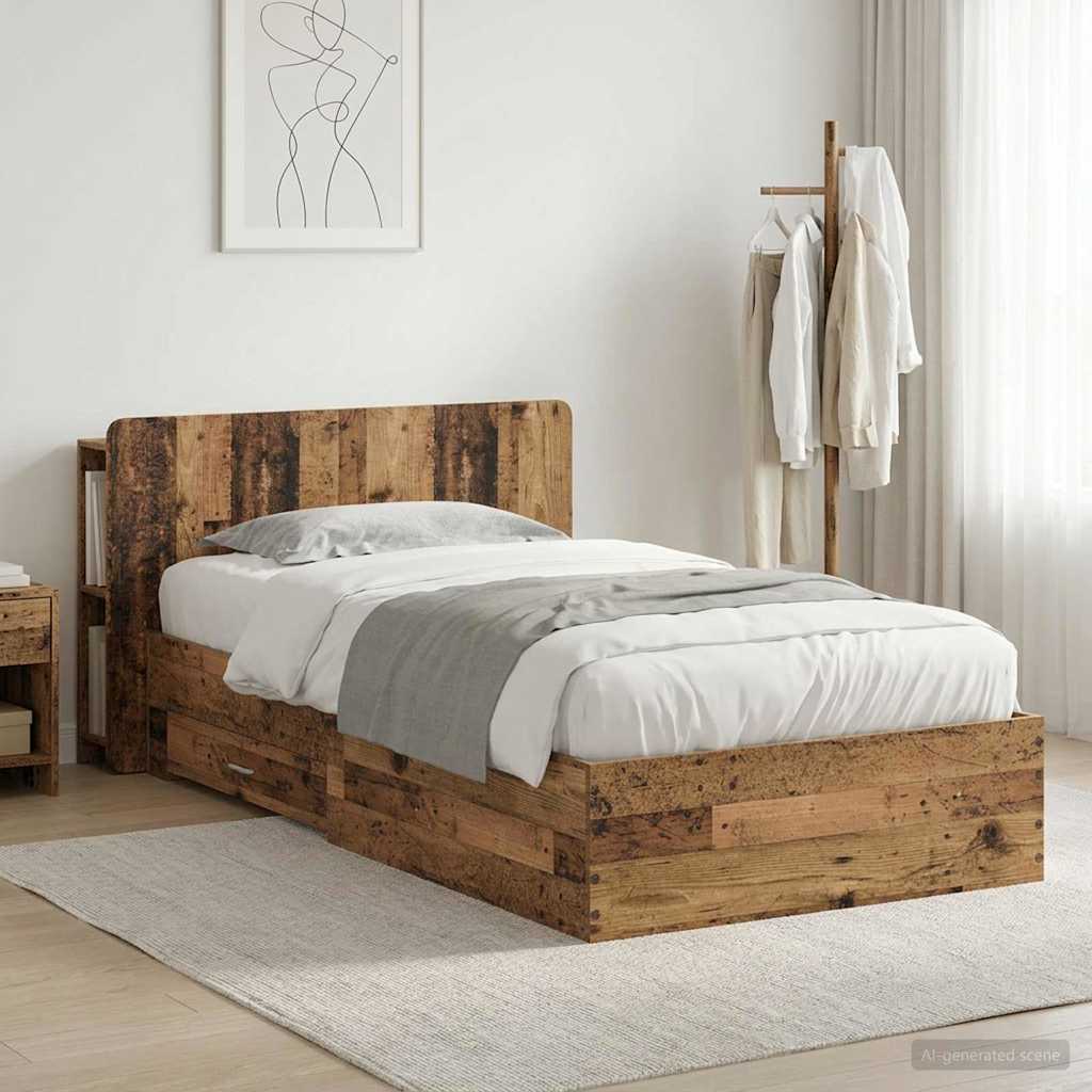 Bettgestell mit Stauraum Altholz 90 x 190 cm Holzwerkstoff