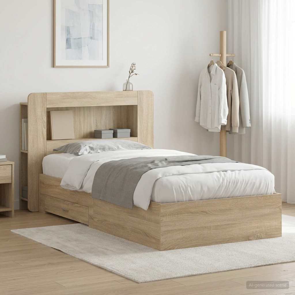 Bettgestell mit Stauraum Sonoma-Eiche 80 x 200 cm Holzwerkstoff
