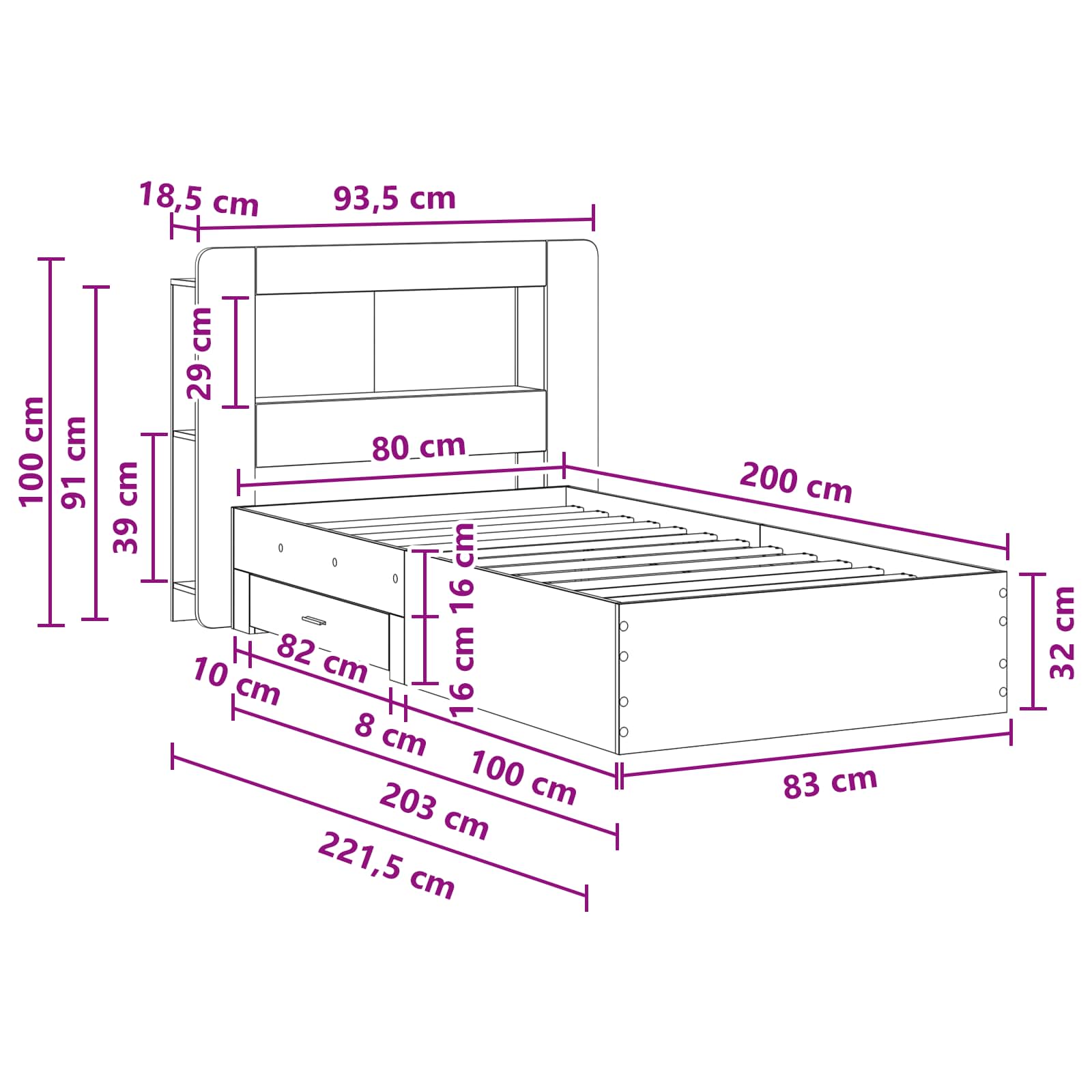 Bettgestell mit Stauraum Sonoma-Eiche 80 x 200 cm Holzwerkstoff
