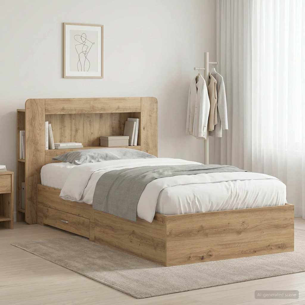 Bettgestell mit Stauraum mit Kopfteil Artisan-Eiche 90 x 190 cm