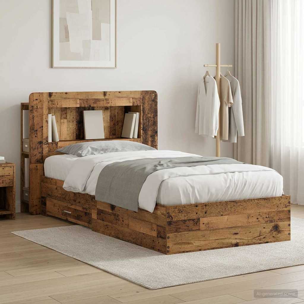Bettgestell mit Stauraum Altholz 90 x 190 cm Holzwerkstoff