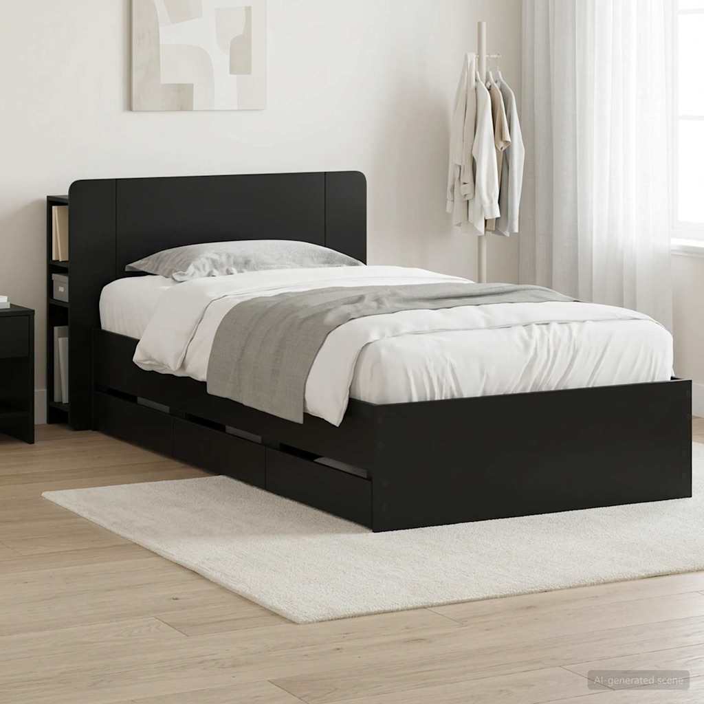 Bettgestell mit Stauraum und Kopfteil Schwarz 75 x 190 cm