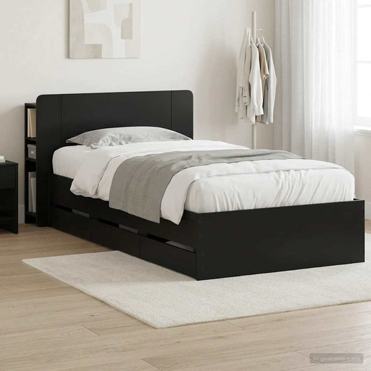 Bettgestell mit Stauraum und Kopfteil Schwarz 75 x 190 cm