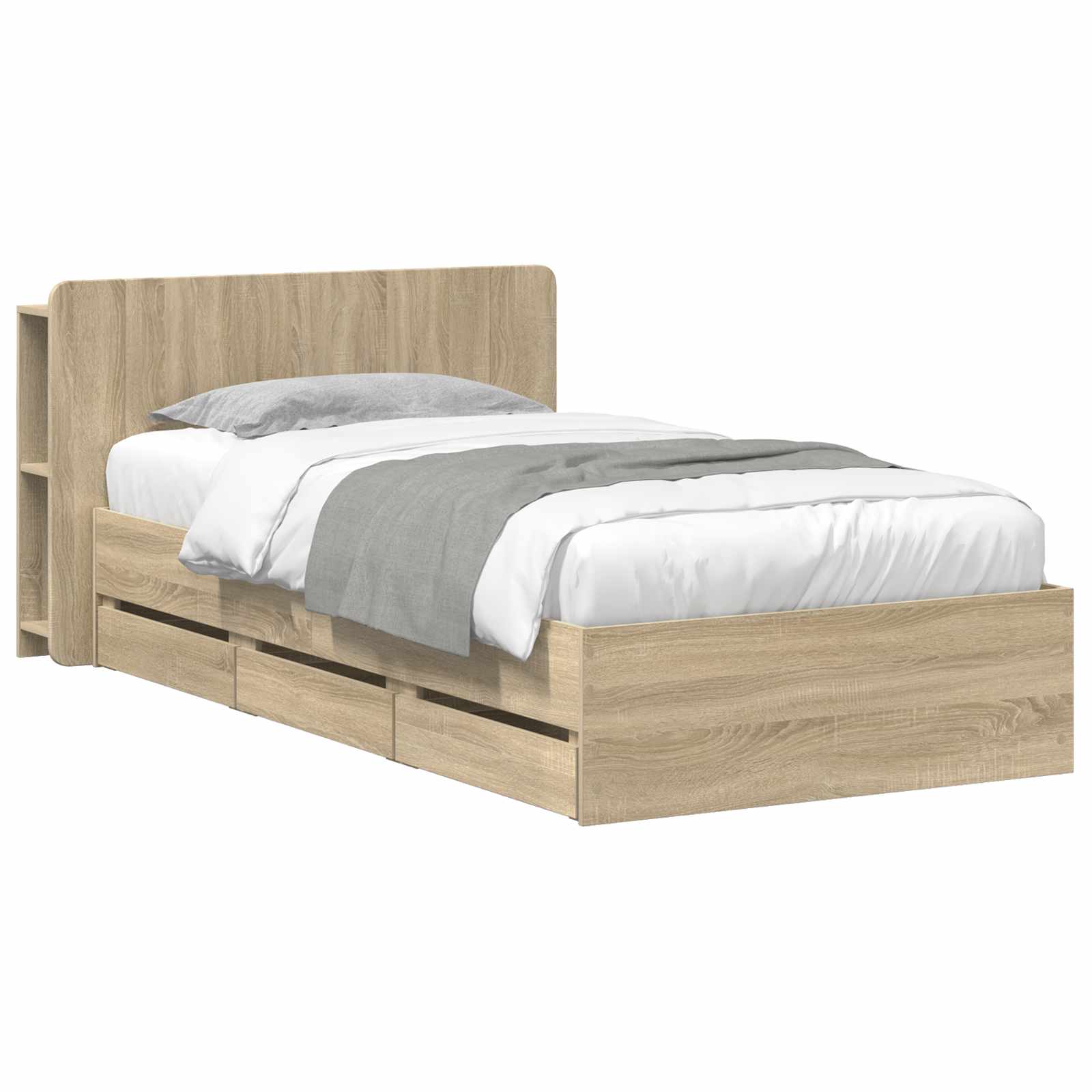 Bettgestell mit Stauraum und Kopfteil Sonoma-Eiche 75 x 190 cm