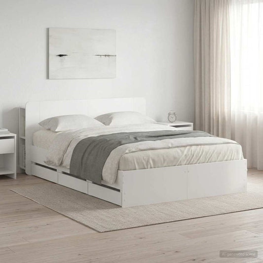 Bettgestell mit Stauraum und Kopfteil Weiß 150 x 200 cm
