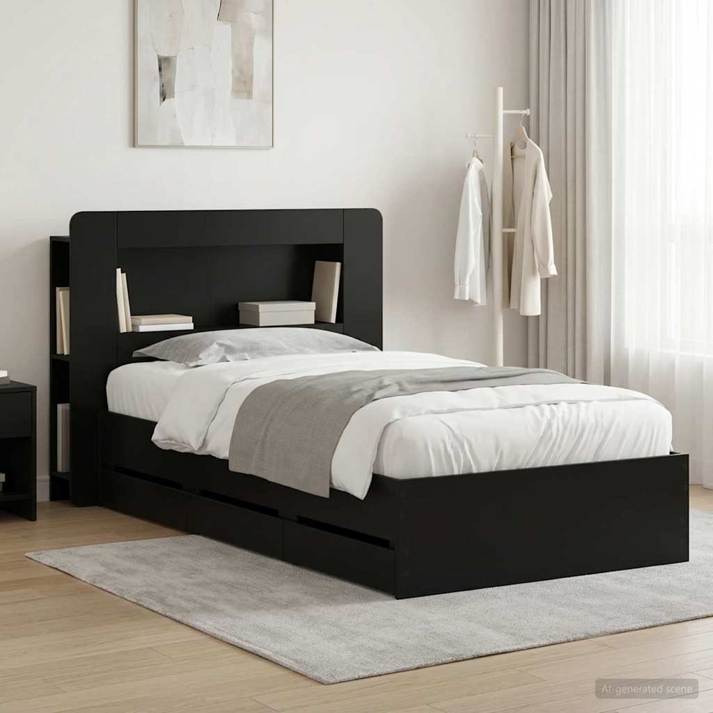 Bettgestell mit Stauraum und Kopfteil Schwarz 75 x 190 cm