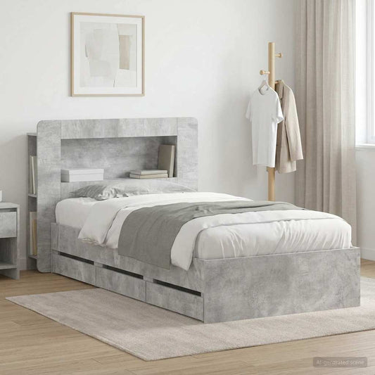 Bettgestell mit Stauraum und Kopfteil Betongrau 75 x 190 cm