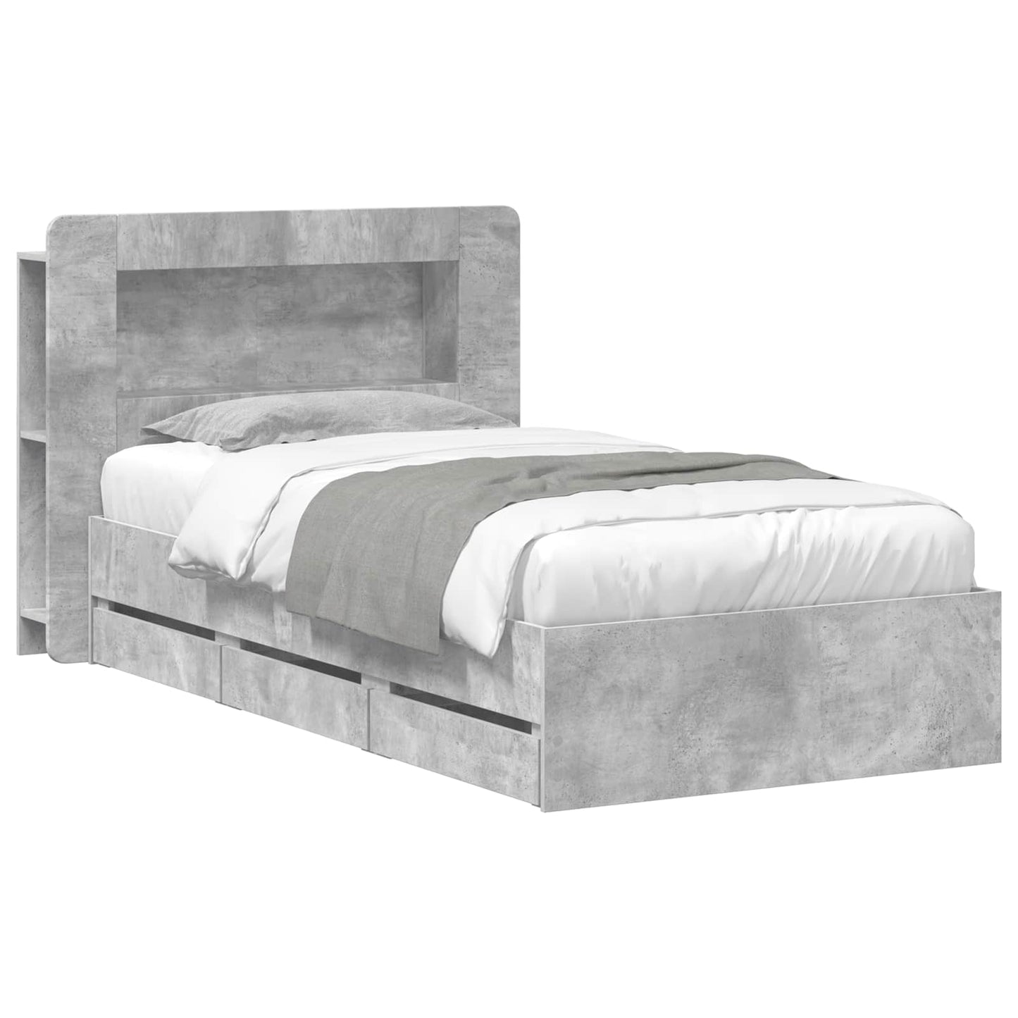 Bettgestell mit Stauraum Betongrau 75 x 190 cm Holzwerkstoff