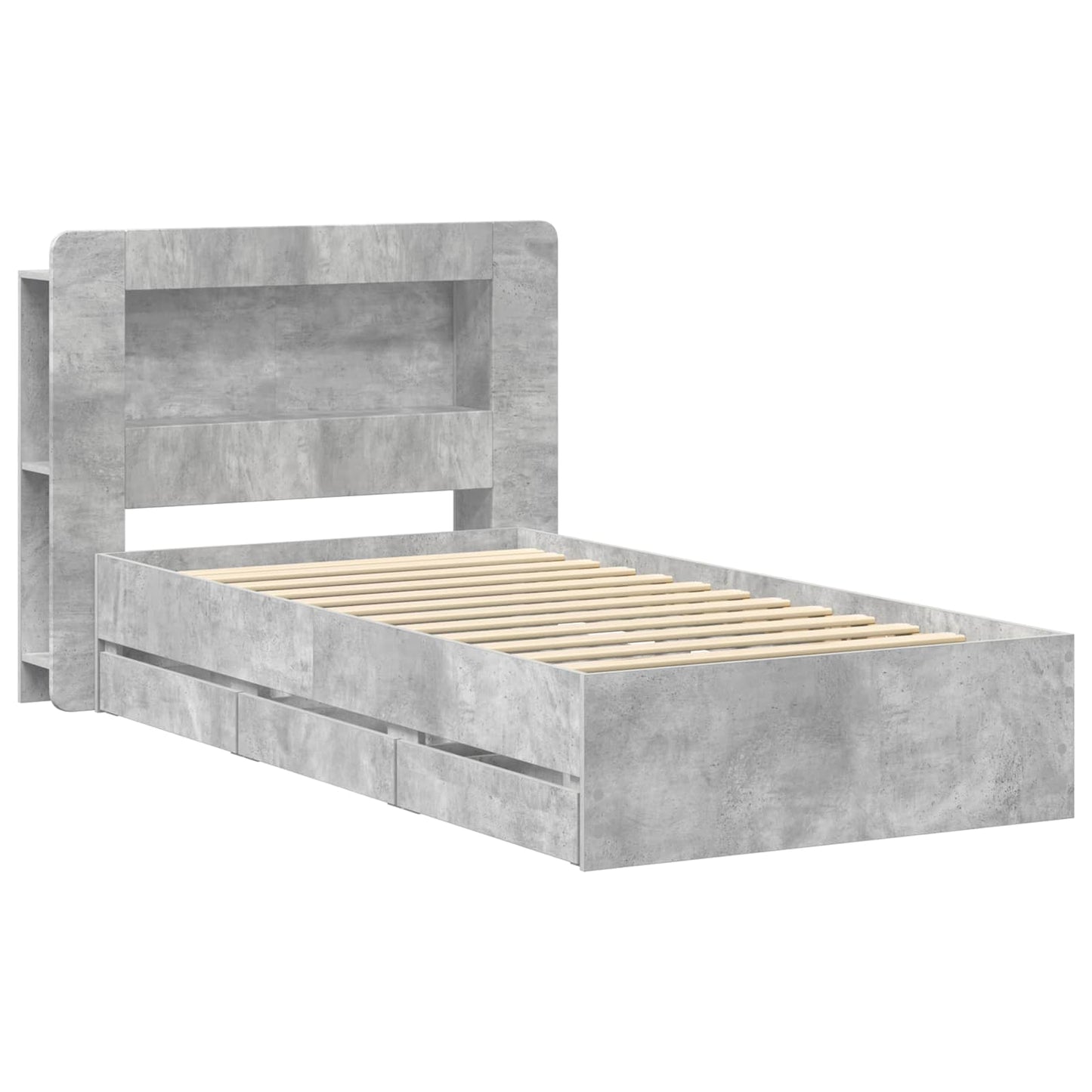 Bettgestell mit Stauraum Betongrau 75 x 190 cm Holzwerkstoff