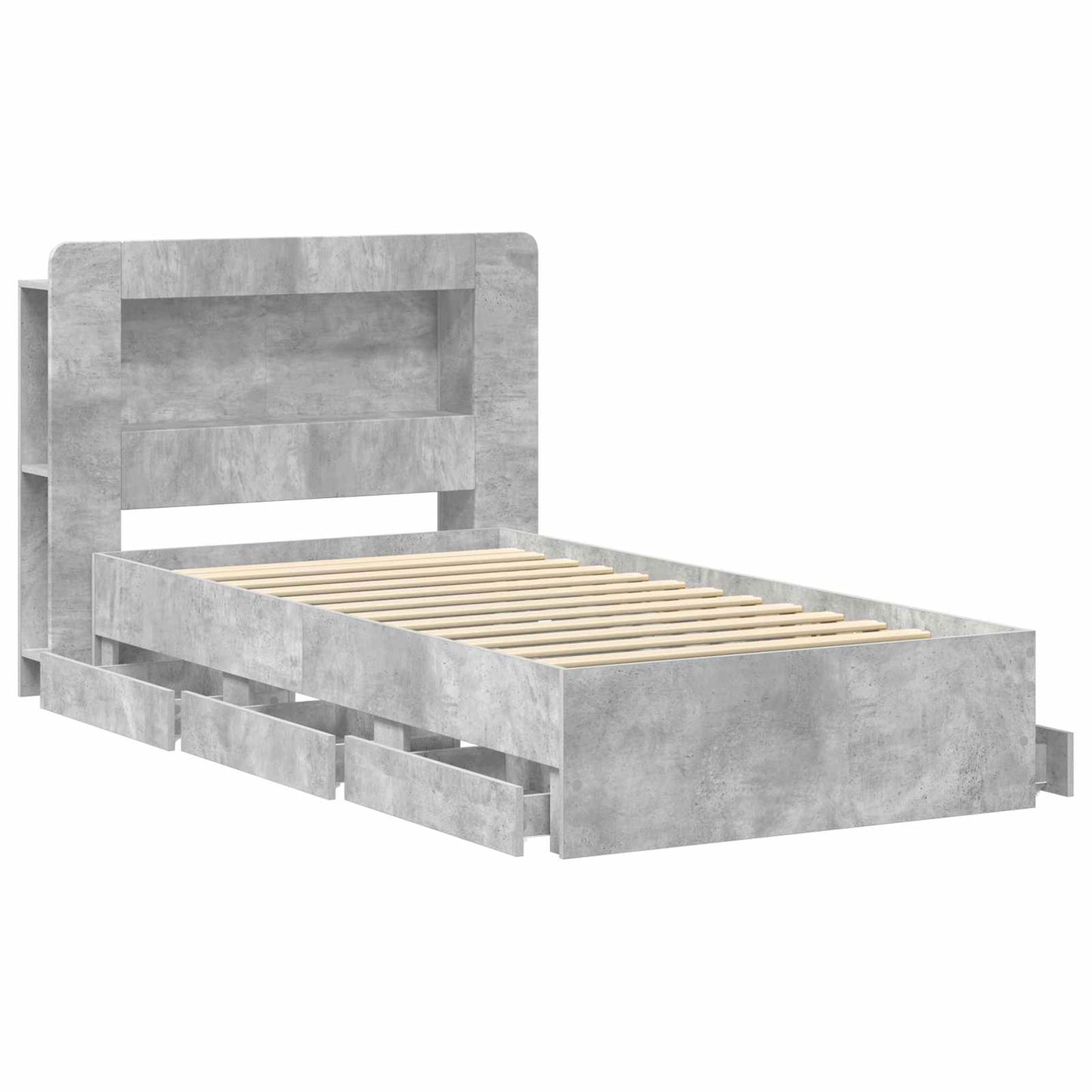 Bettgestell mit Stauraum Betongrau 75 x 190 cm Holzwerkstoff