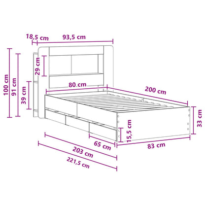 Bettgestell mit Stauraum und Kopfteil Sonoma-Eiche 80 x 200 cm