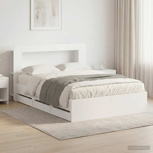 Bettgestell mit Stauraum und Kopfteil Weiß 150 x 200 cm