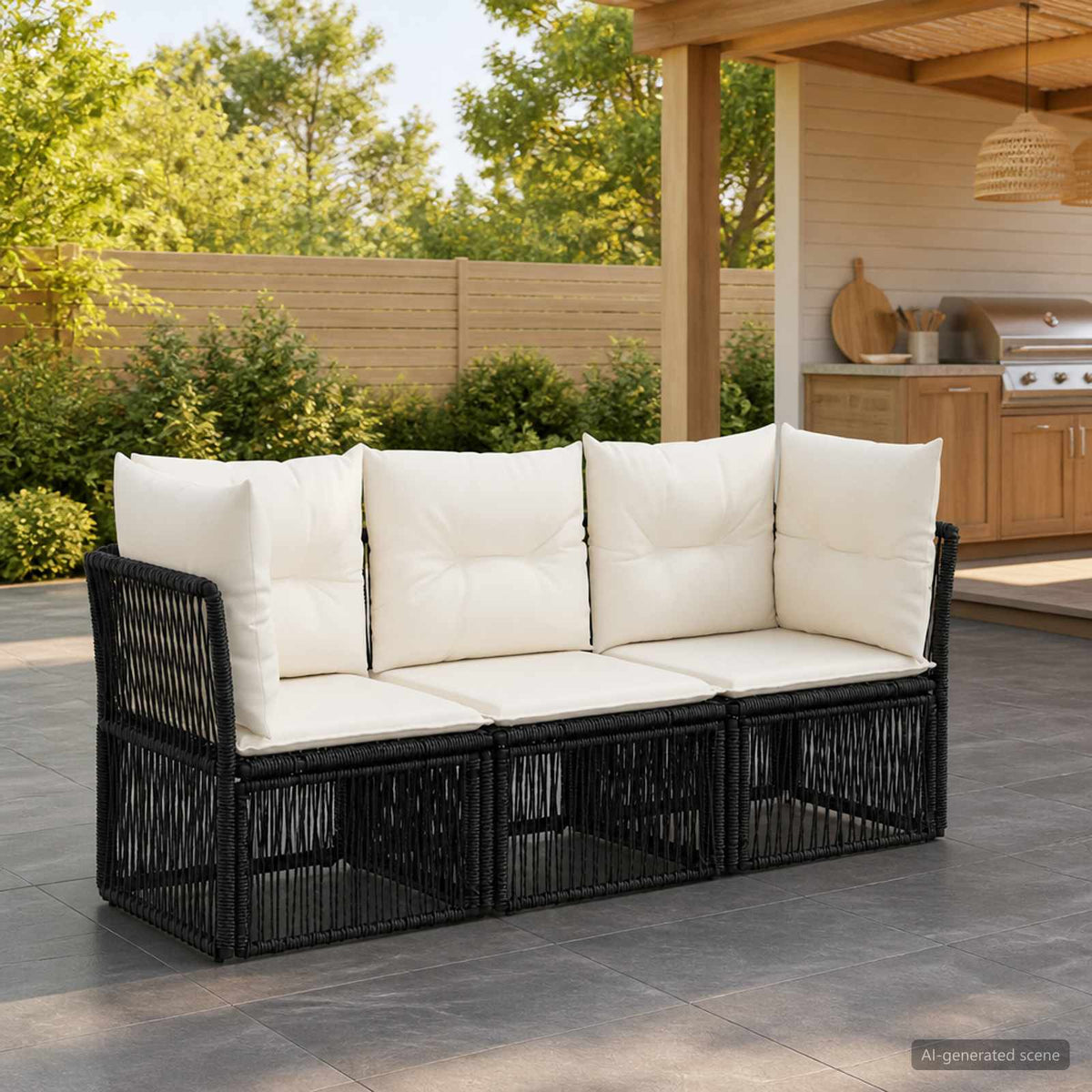 Gartensofa-set 3 stk. Schwarz Poly-Rattan