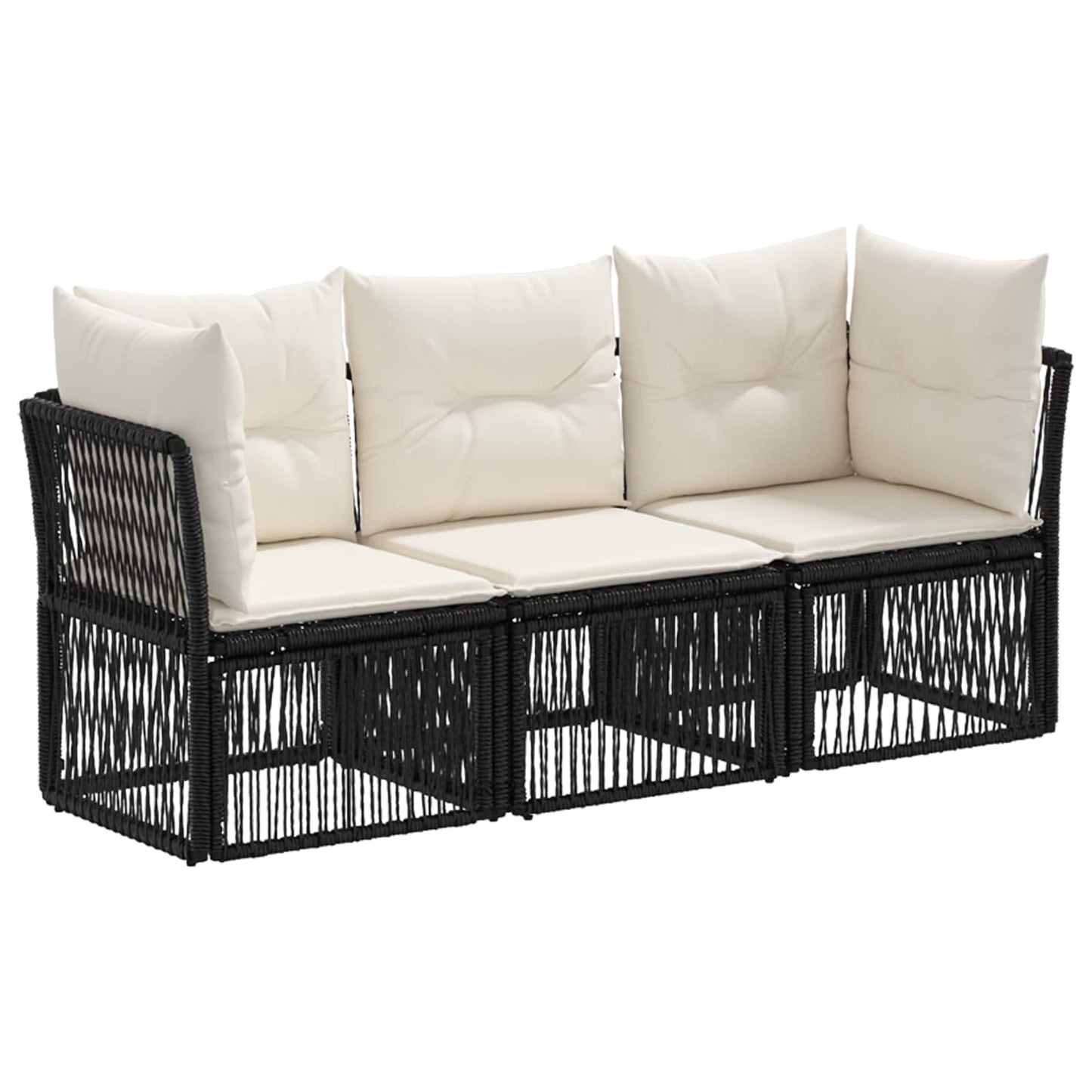 Gartensofa-set 3 pcs Schwarz Poly-Rattan