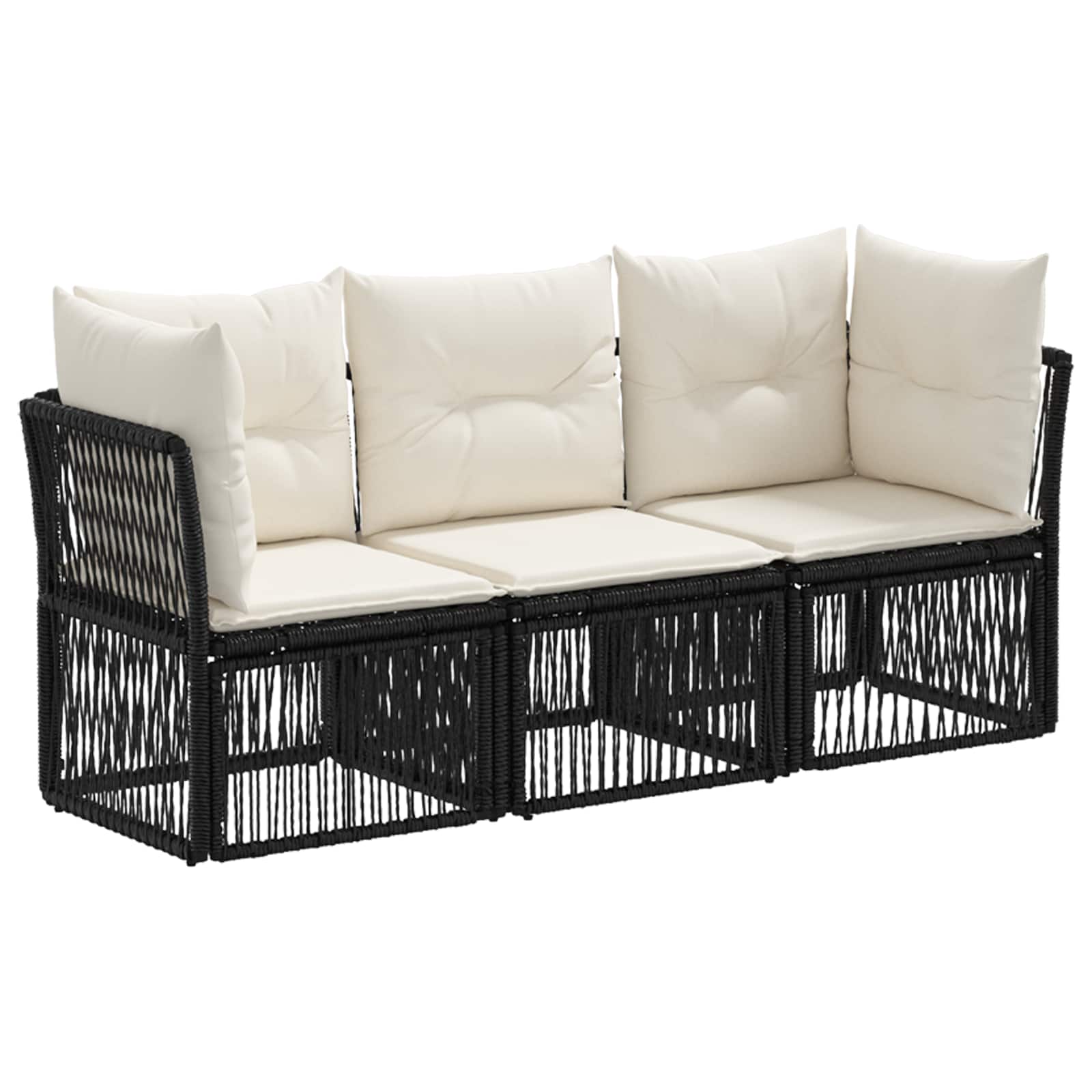 Gartensofa-set 3 pcs Schwarz Poly-Rattan