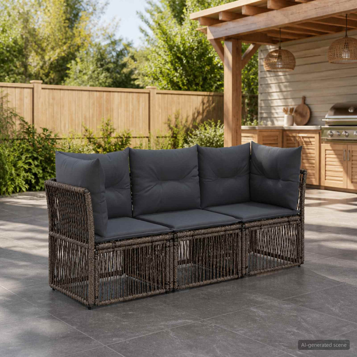 Gartensofa-set 3 stk. Grau Poly-Rattan