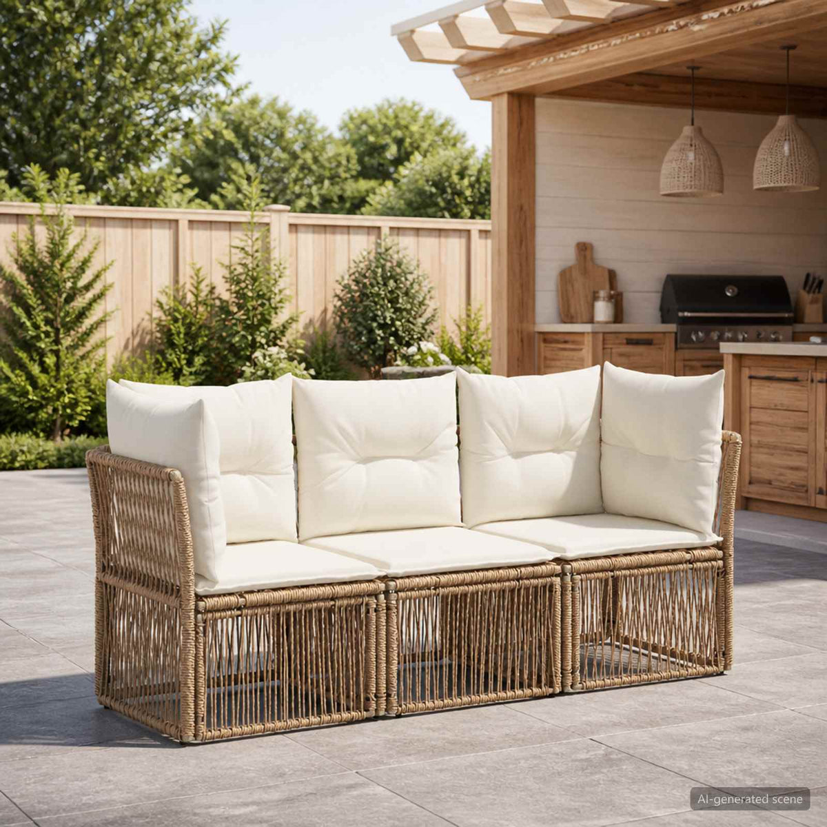 Gartensofa-set 3 stk. Beige Poly-Rattan