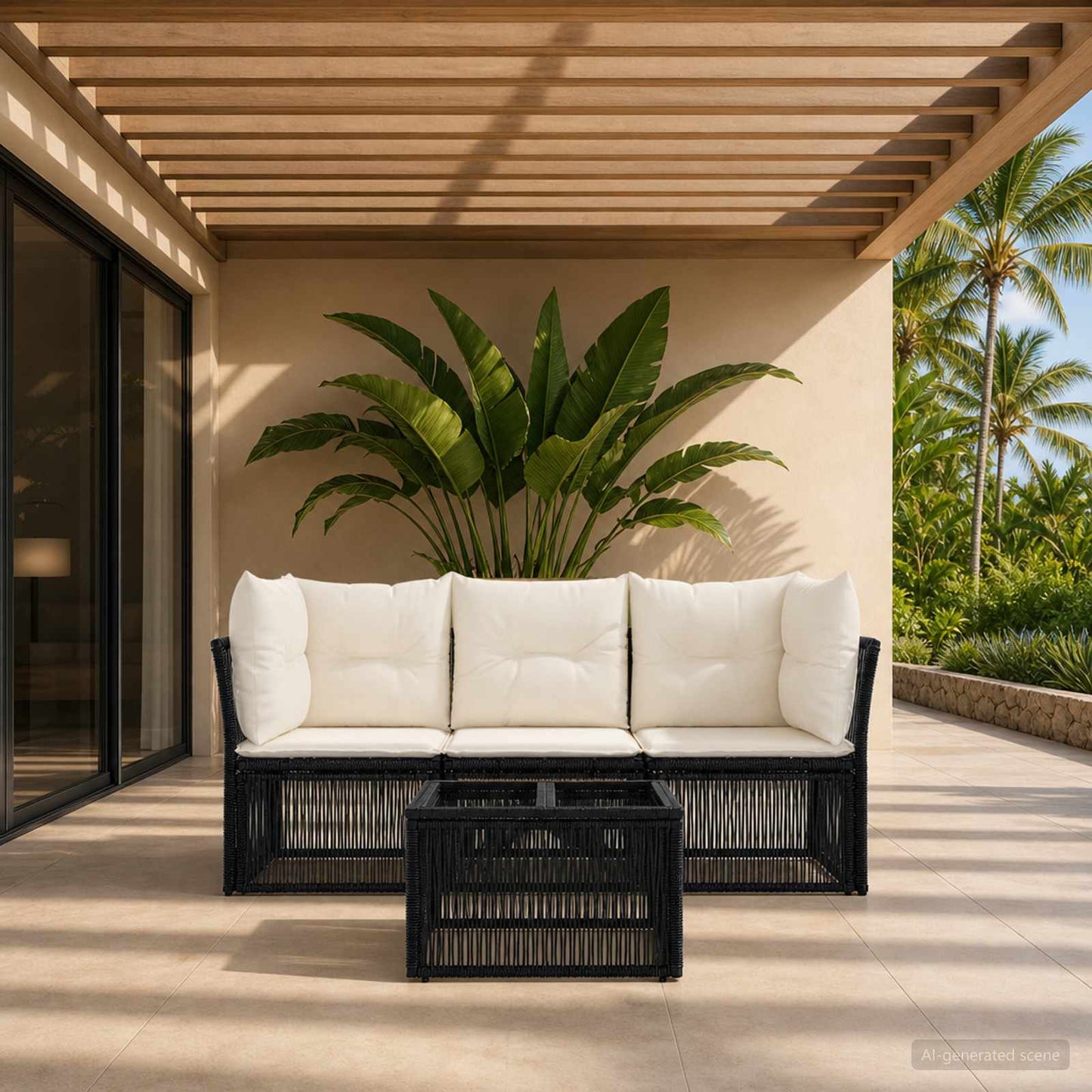 Gartensofa-set 4 pcs Schwarz Poly-Rattan