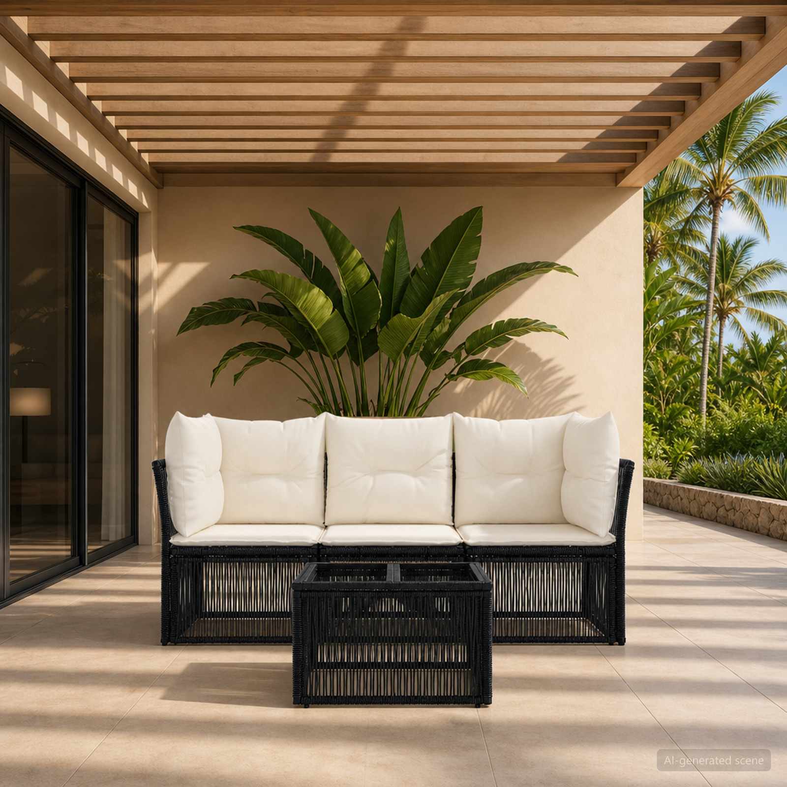 Gartensofa-set 4 pcs Schwarz Poly-Rattan
