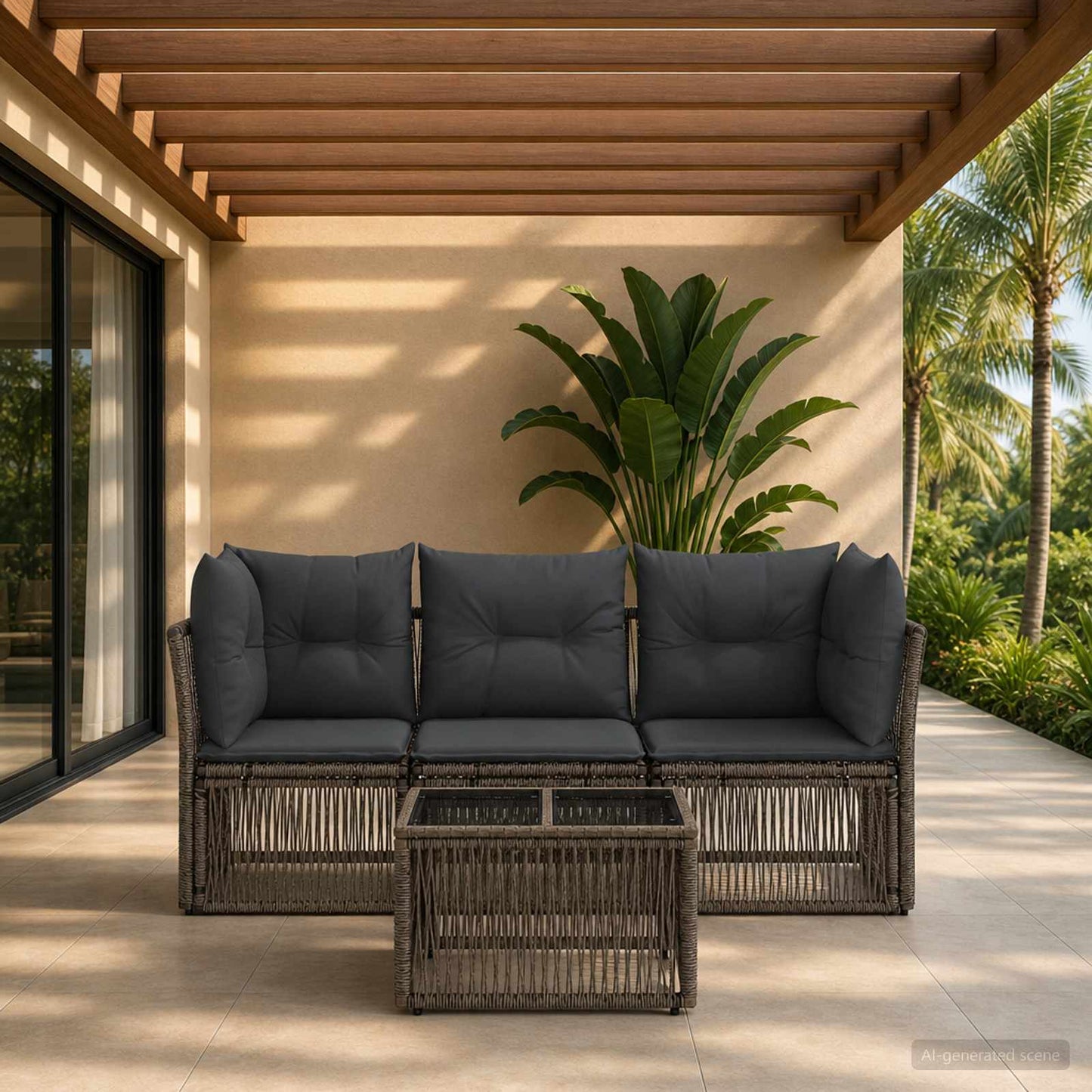 Gartensofa-set 4 stk. Grau Poly-Rattan