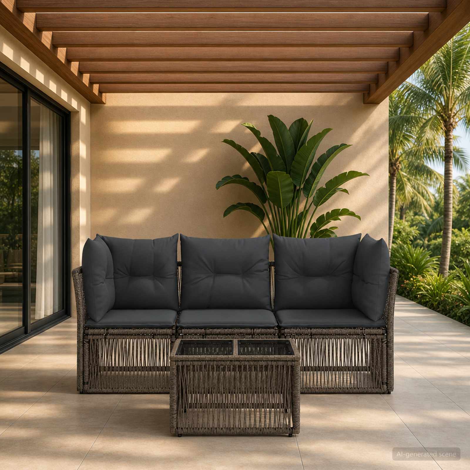 Gartensofa-set 4 stk. Grau Poly-Rattan