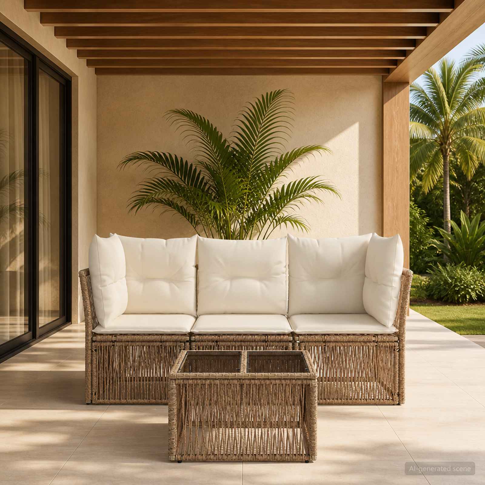 Gartensofa-set 4 pcs Beige Poly-Rattan