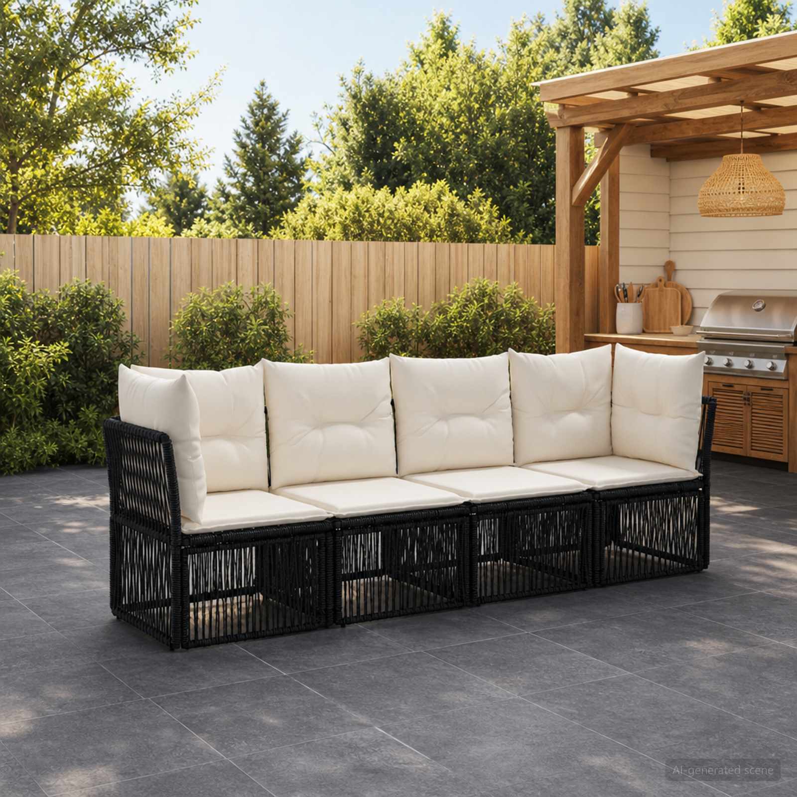 Gartensofa-set 4 pcs Schwarz Poly-Rattan
