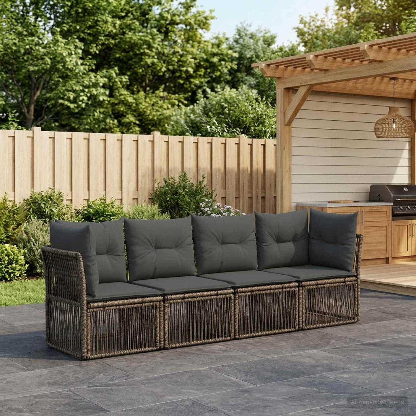 Gartensofa-set 4 pcs Grau Poly-Rattan