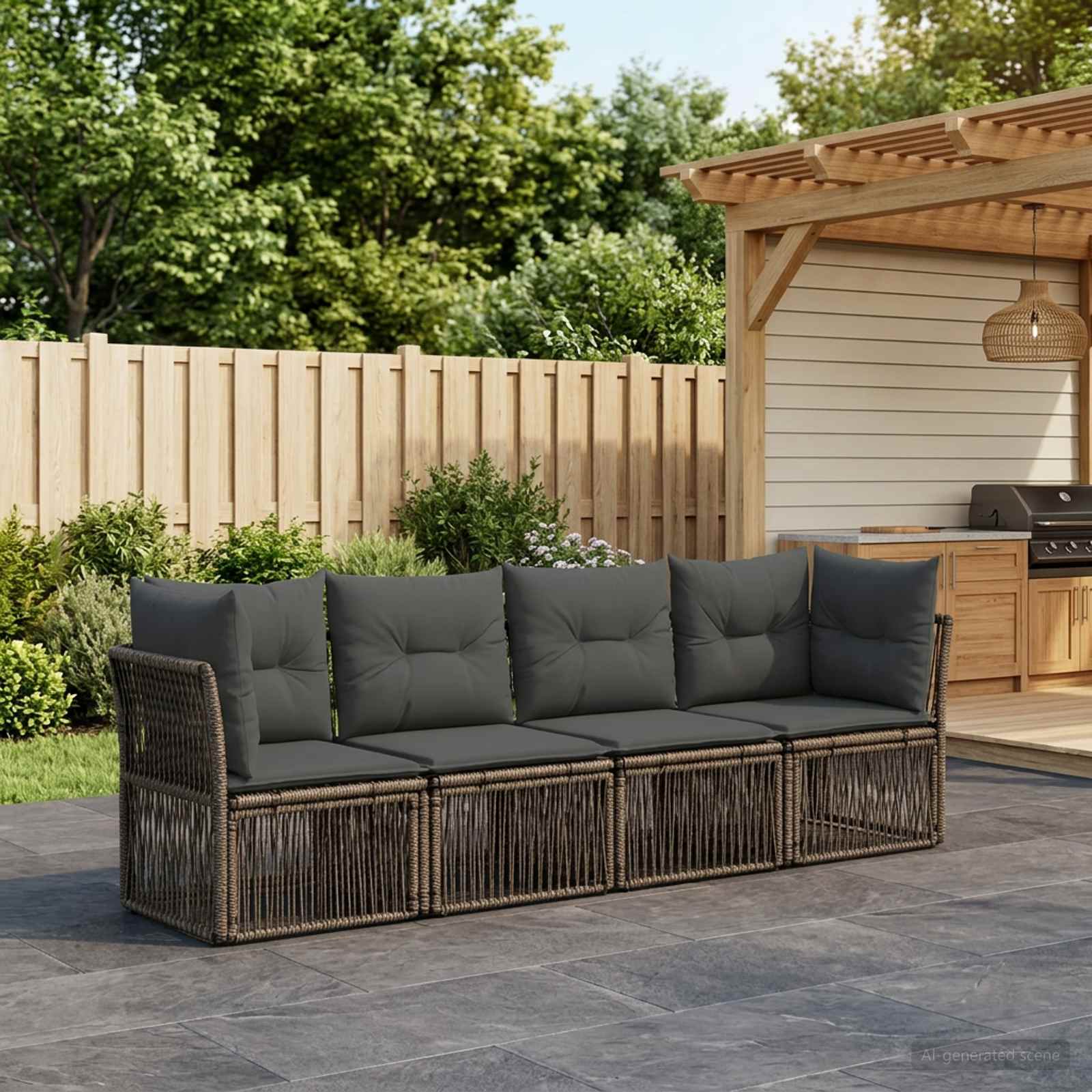Gartensofa-set 4 pcs Grau Poly-Rattan