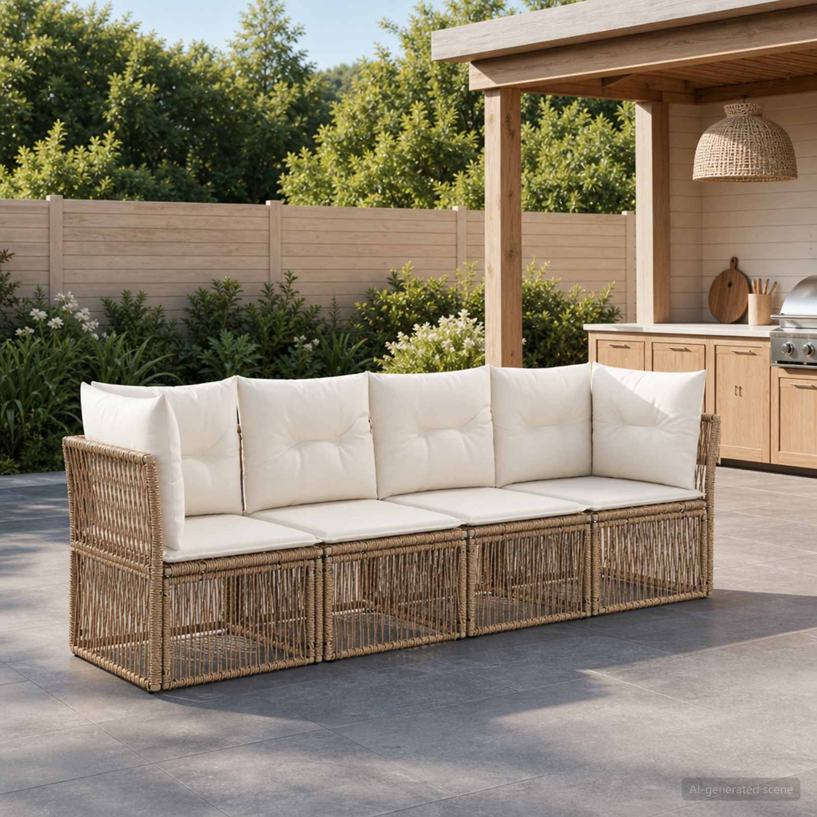 Gartensofa-set 4 stk. Beige Poly-Rattan