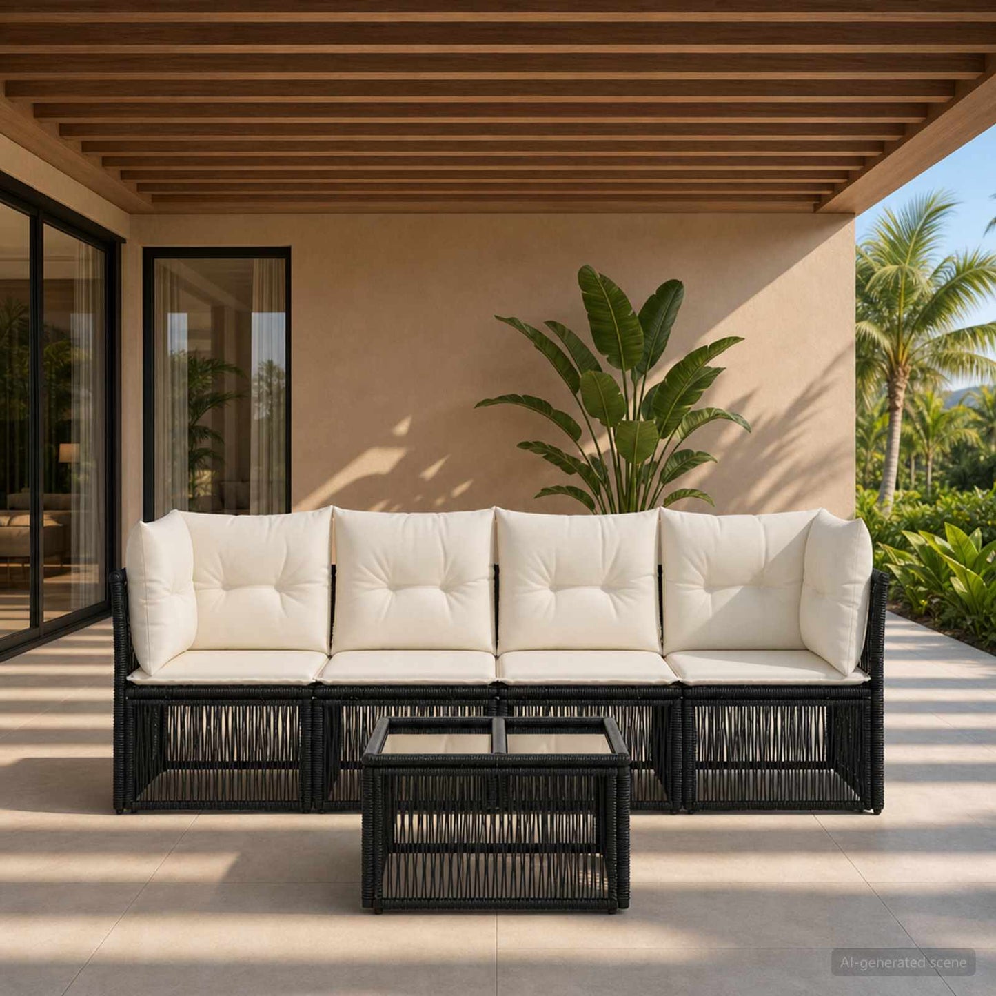 Gartensofa-set 5 pcs Schwarz Poly-Rattan